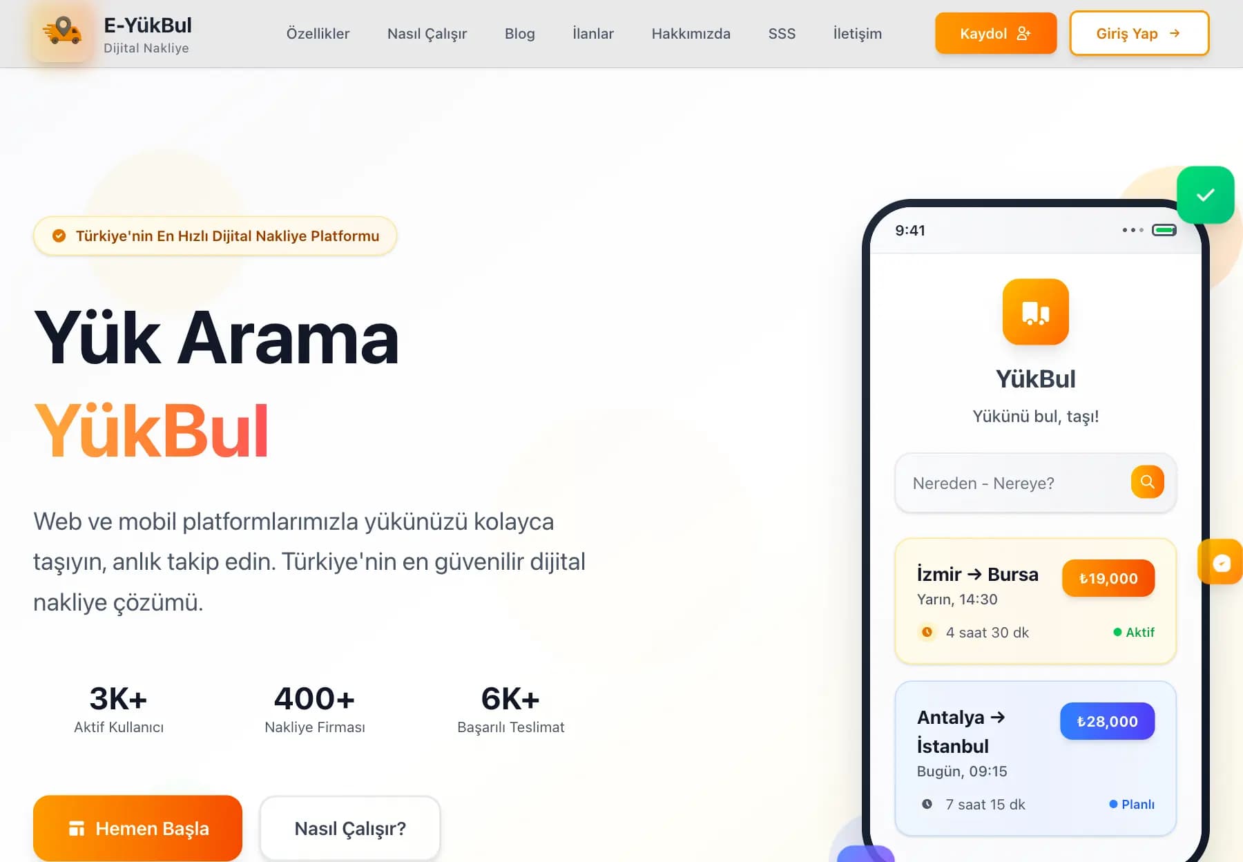 E-YükBul Platformu sitesi